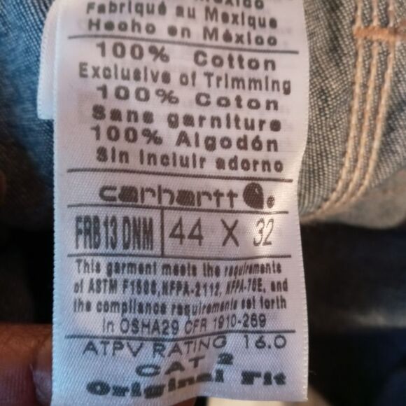 Carhartt Carpenter Flame Resistant Cat 2 Big Guy Jeans sz 44x32 - Picture 5 of 10